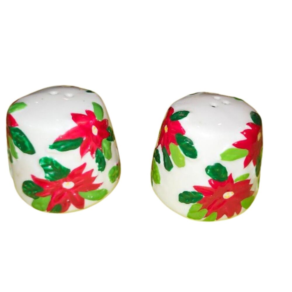 T2 Vintage Mini Christmas Poinsettia 2" Salt & Pepper Shakers Pre-Owned